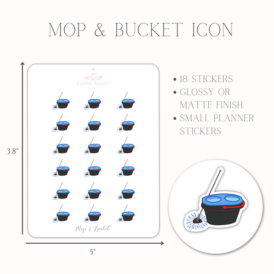 Mop & Bucket Icon Planner Stickers || Cleaning Chores Planner Stickers